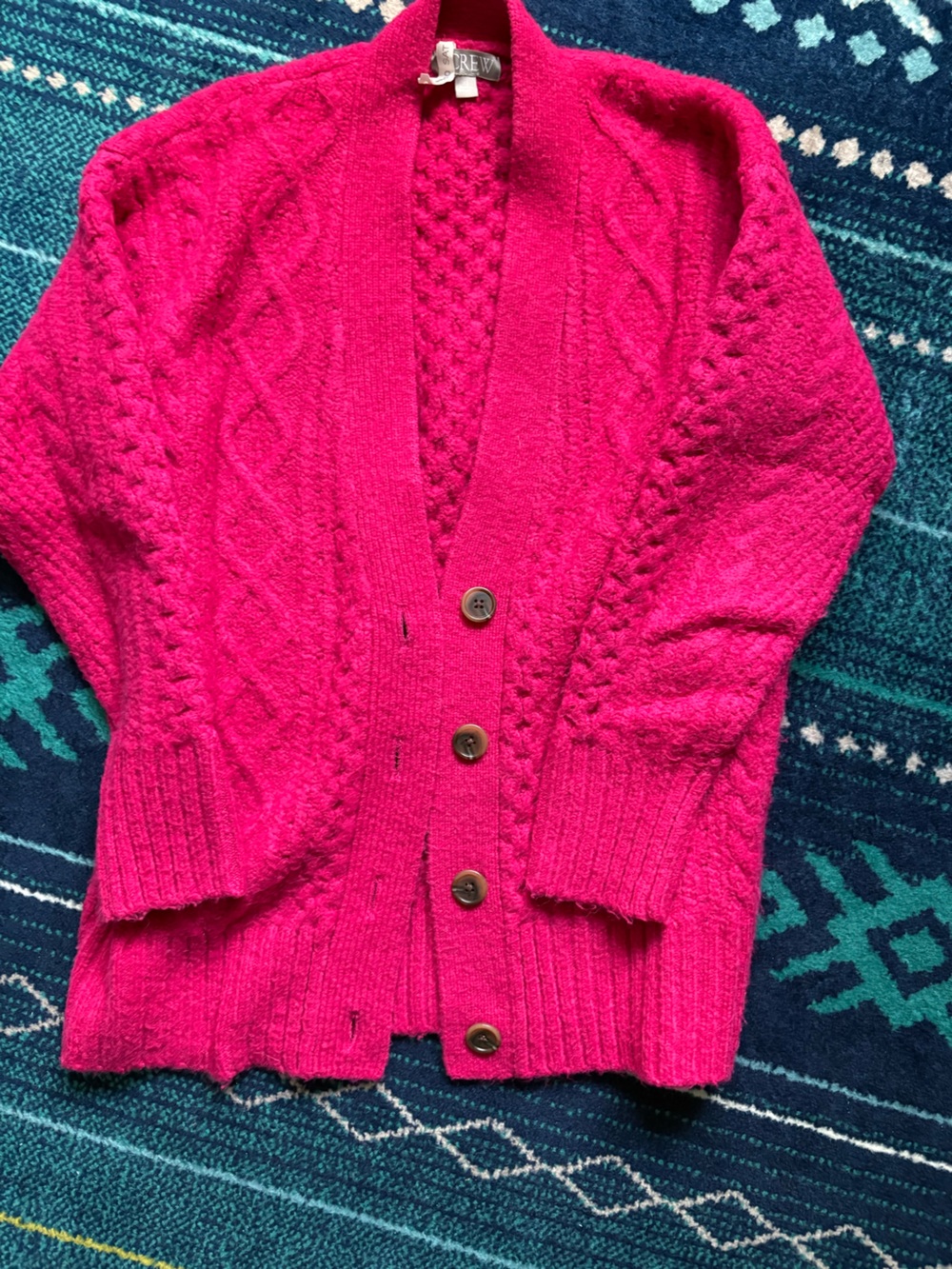 J.Crew Cable-knit Stretch Cardigan in Wild Fuchsia Pink XS